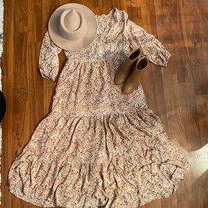 Francesca's Collections Floral Maxi Dress - Pink and Cream